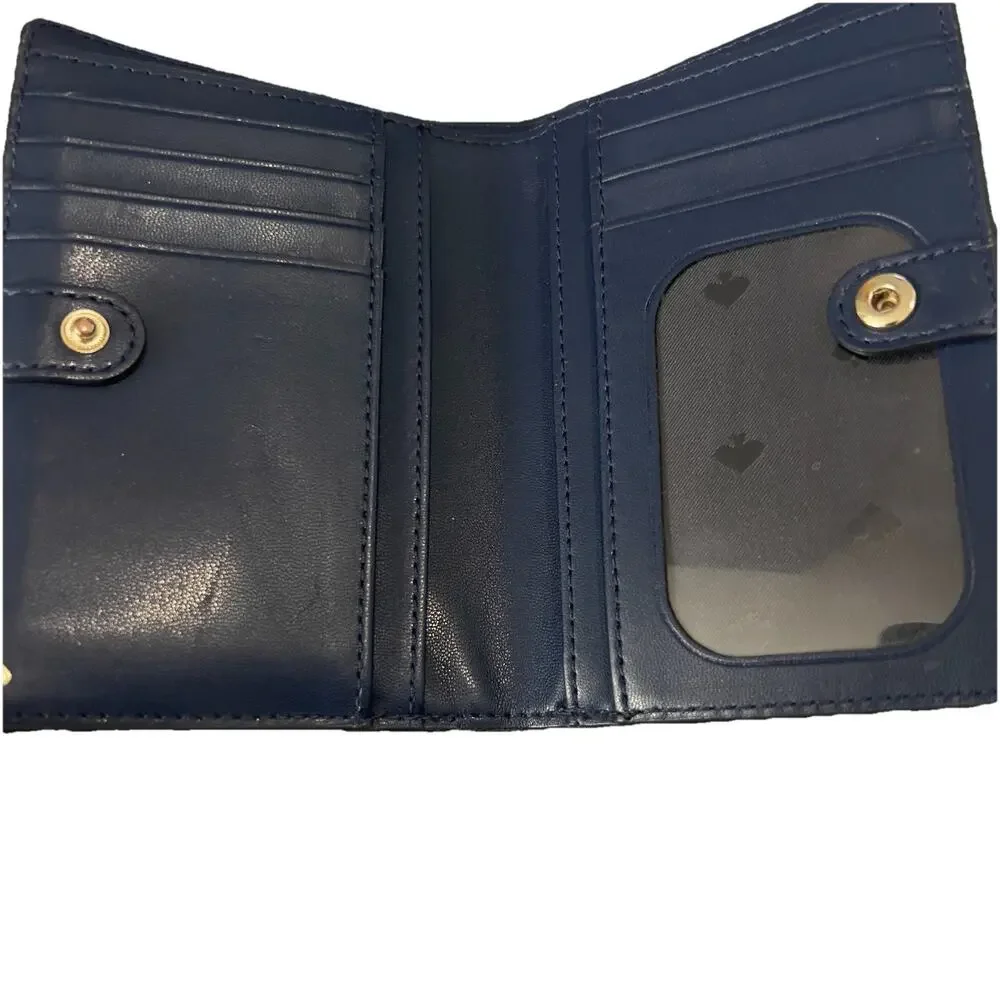 KATE SPADE Navy Blue Bifold Wallet Soft Pebbled Leather Excellent Condition